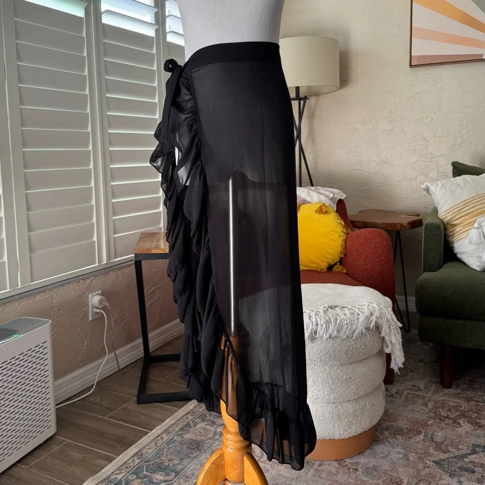 SHEIN black ruffled chiffon cover up